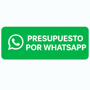 Botón verde con el texto 'PRESUPUESTO POR WHATSAPP' y logo de WhatsApp.